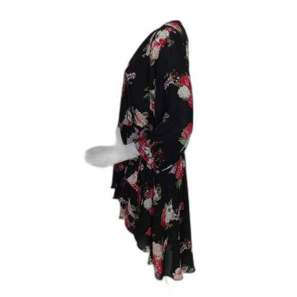 TORRID Wrap Top, 2/2X, Button/Tie, Black, Red floral, 3/4 sleeve, Poly/Washable - Picture 6 of 15